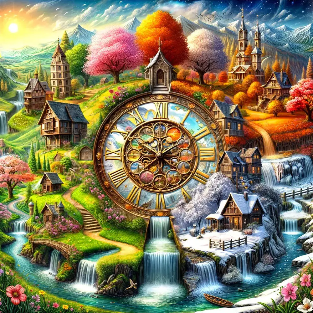 

1000/500 PCS Jigsaw Puzzles Clock Scene Home Decor Games Landscape Puzzles Educational Toys Birthday Gifts