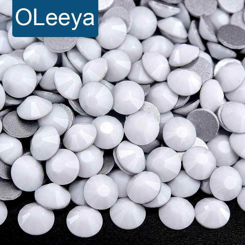 OLeeya Solid White SS4-SS30 Glass Crystal Rhinestones Flatback Strass Stones For Nail Art Crafts Accessories DIY Decoration