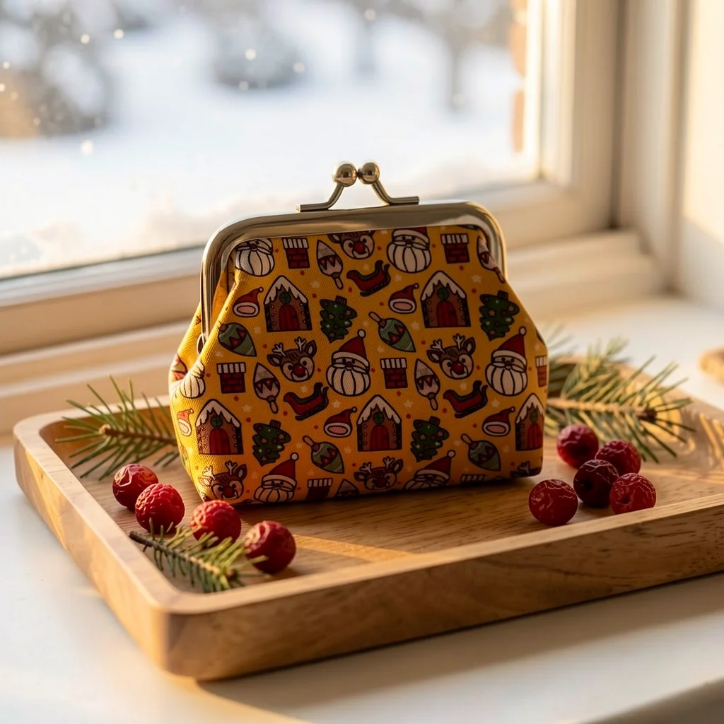 Kiss Lock Coin Purse Polyester Christmas Themed Coin Purse Change Pouch Fresh 3 Inch Coin Purse For Dating Earbuds Casual