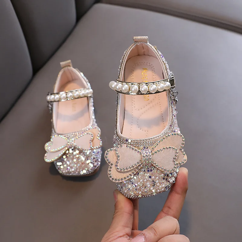 

Girls' Rhinestone Bow Shoes Autumn New Fashion Glitter Princess Kid Party Casual Dress Flat Shoes for Children Mary Jane Shoes