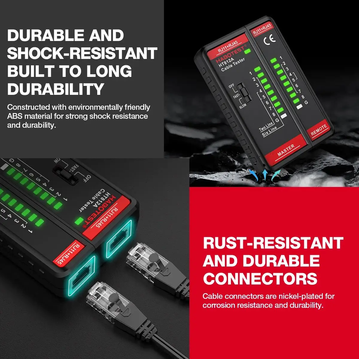 HABOTEST HT812A Kabeltester Netzwerkkabeltester RJ11 RJ45 Dual-Use-Tester LED-Statusanzeige NC/HDMI-Reparatur – Detail 9