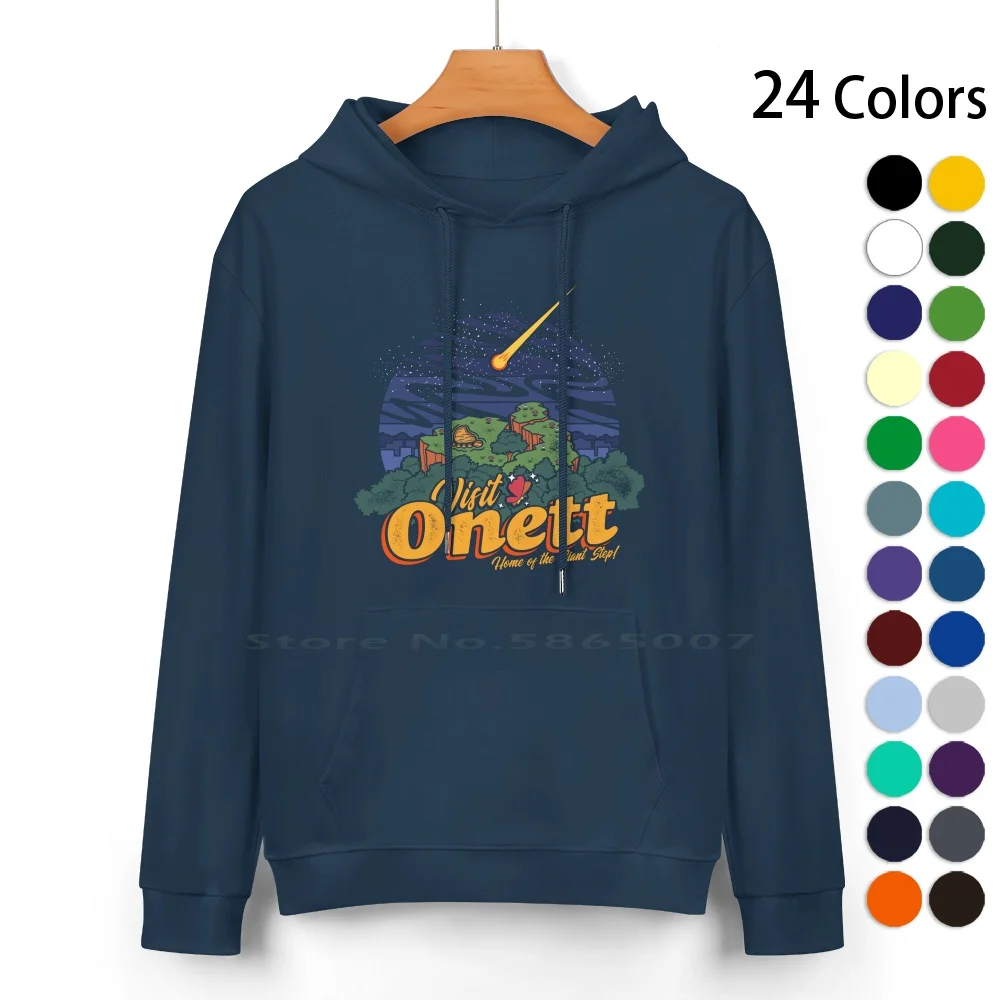 Visit Onett Pure Cotton Hoodie Sweater 24 Colors Earthbound Snes Mother 2 Onett Town Meteor Giant Step Vintage Retro Video Game