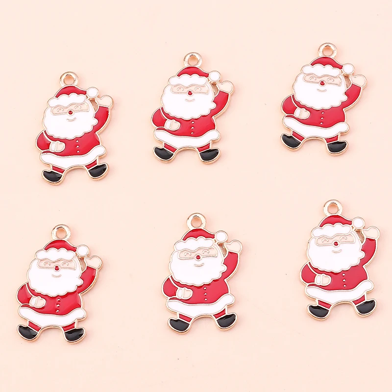 10pcs 15x22mm Cartoon Christmas Charms Enamel Santas Claus Charms Pendants for Jewelry Making DIY Necklace Earrings Accessories