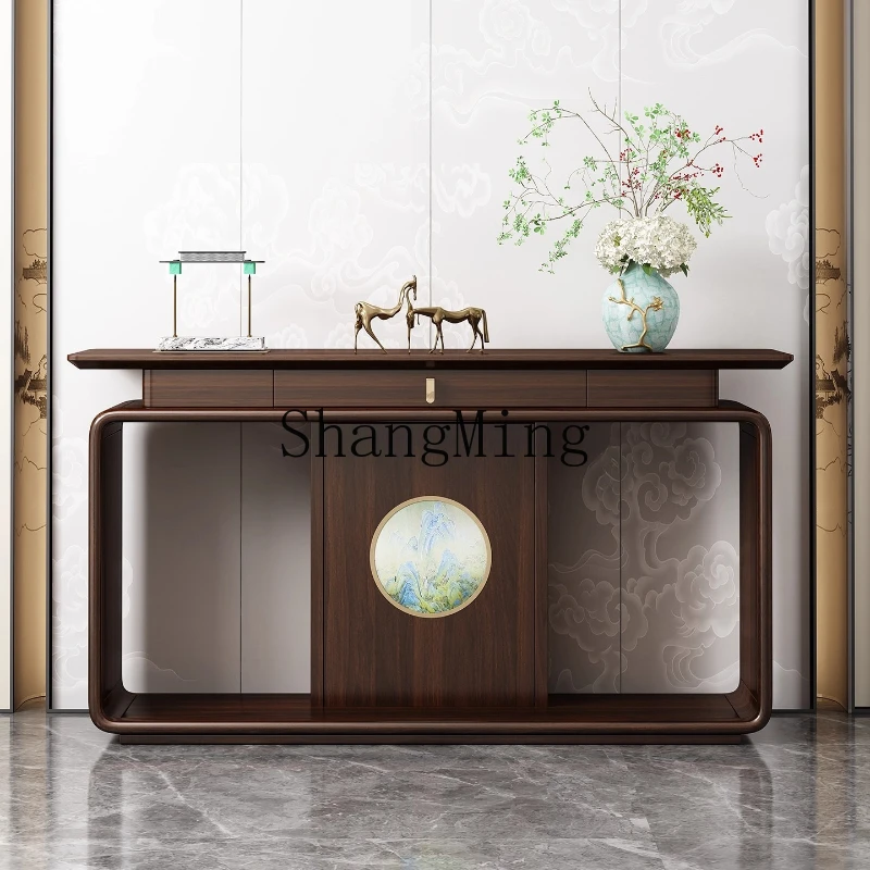 

ZYY New Chinese-style entrance table Solid wood strip case Entry front door against the wall Narrow table Ebony table