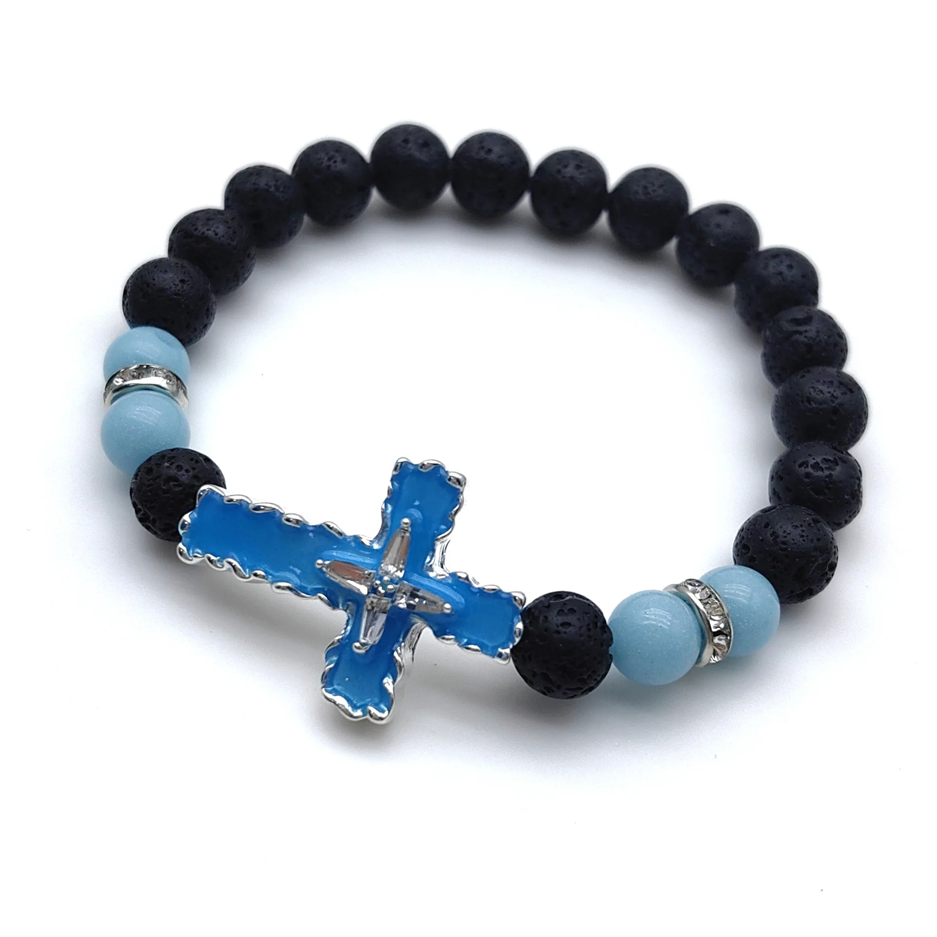 الأوروبية والأمريكية عبر الحدود بقعة مضيئة الصليب سوار سبيكة مطعمة الماس 8 مللي متر الحجر البركاني مضيئة حبة سوار #5