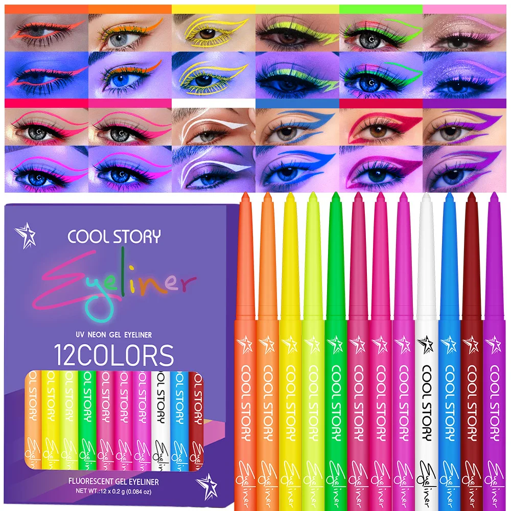 12 colours fluorescent eyeliner colour UV waterproof eyeliner gel pen Halloween face paint pen Quick-drying eyeliner