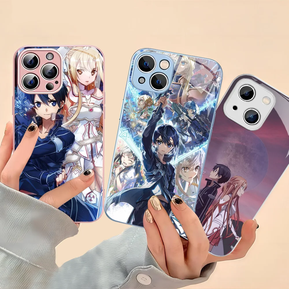 Sword Art Online Kirito And Asuna Phone Case Tempered Glass For Iphone 14 13 12 11 Pro Mini XS MAX 14Plus X XS XR Cover