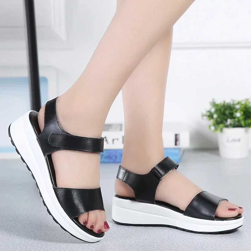 Leather Women sandals shoes Platform ladies white Sneakers Sandals shoe summer open toe Fashion High Heel footwearet67