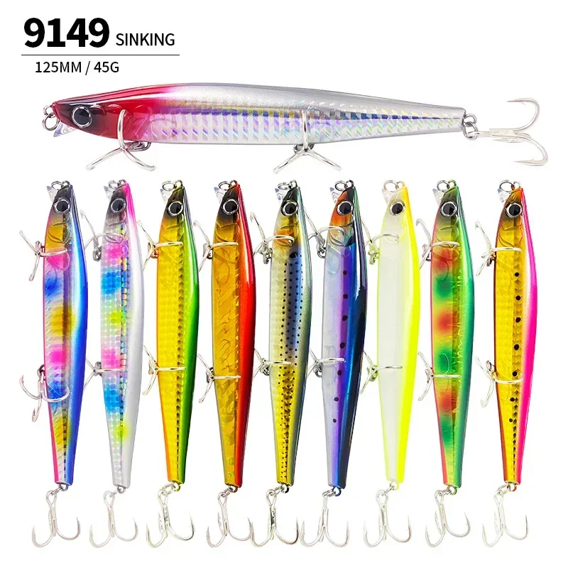 125mm 45g Heavy Sinking Slim Minnow Lure Laser Artificial Hard Bait Saltwater Bass Carp Wobblers Fishing Pesca Jerkbait Swimbait