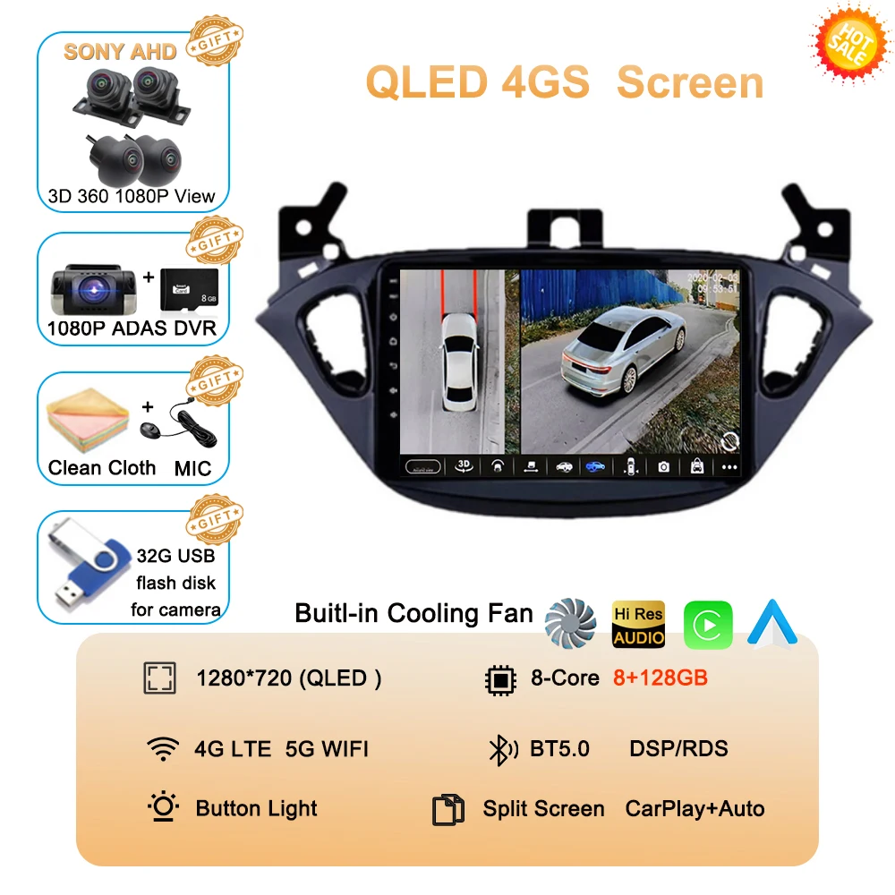Android 16 Auto voor Opel Corsa E 2015-2019 voor Opel Adam 2013-2016 Multimedia Videospeler Radio Carplay Auto GPS WIFI+4G Stereo