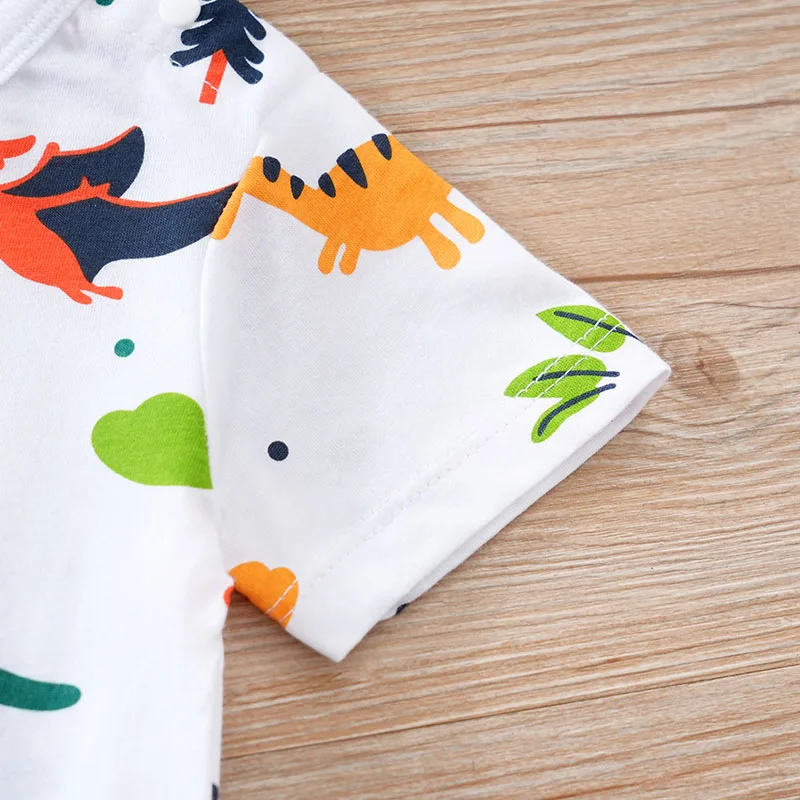 Newborn Clothes Cute Cartoon Dinosaur Full Print CottonComfortable And SoftSummer Boys And Girls0-18 Short Sleeved Baby Jumpsuit