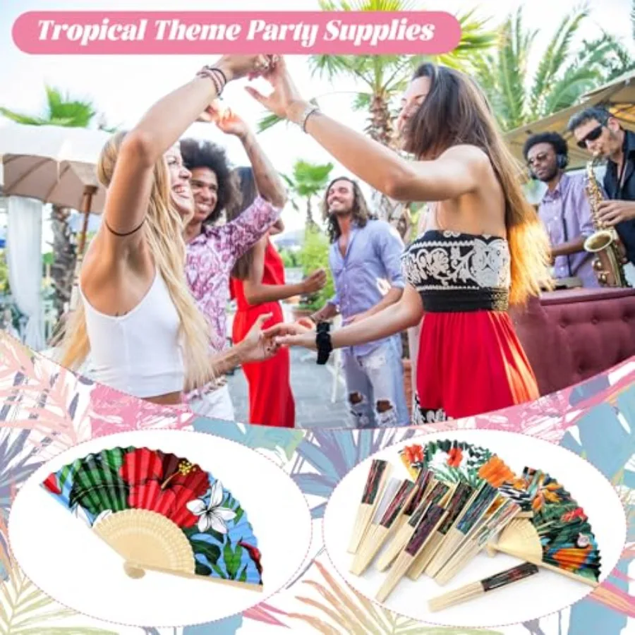 Karenhi 60 Pcs Havana Nights Folding Fans Bulk Hibiscus Tropical Folding Cuban Hand Held Fans Havana Nights Party Decorations f - view 6