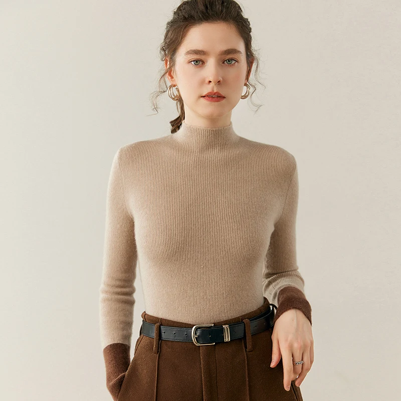 

Высококачественные женские кашемировые свитера с длинным рукавом, пуловер с воротником-стойкой, 100% кашемировый свитер, осенне-зимняя тонкая трикотажная одежда