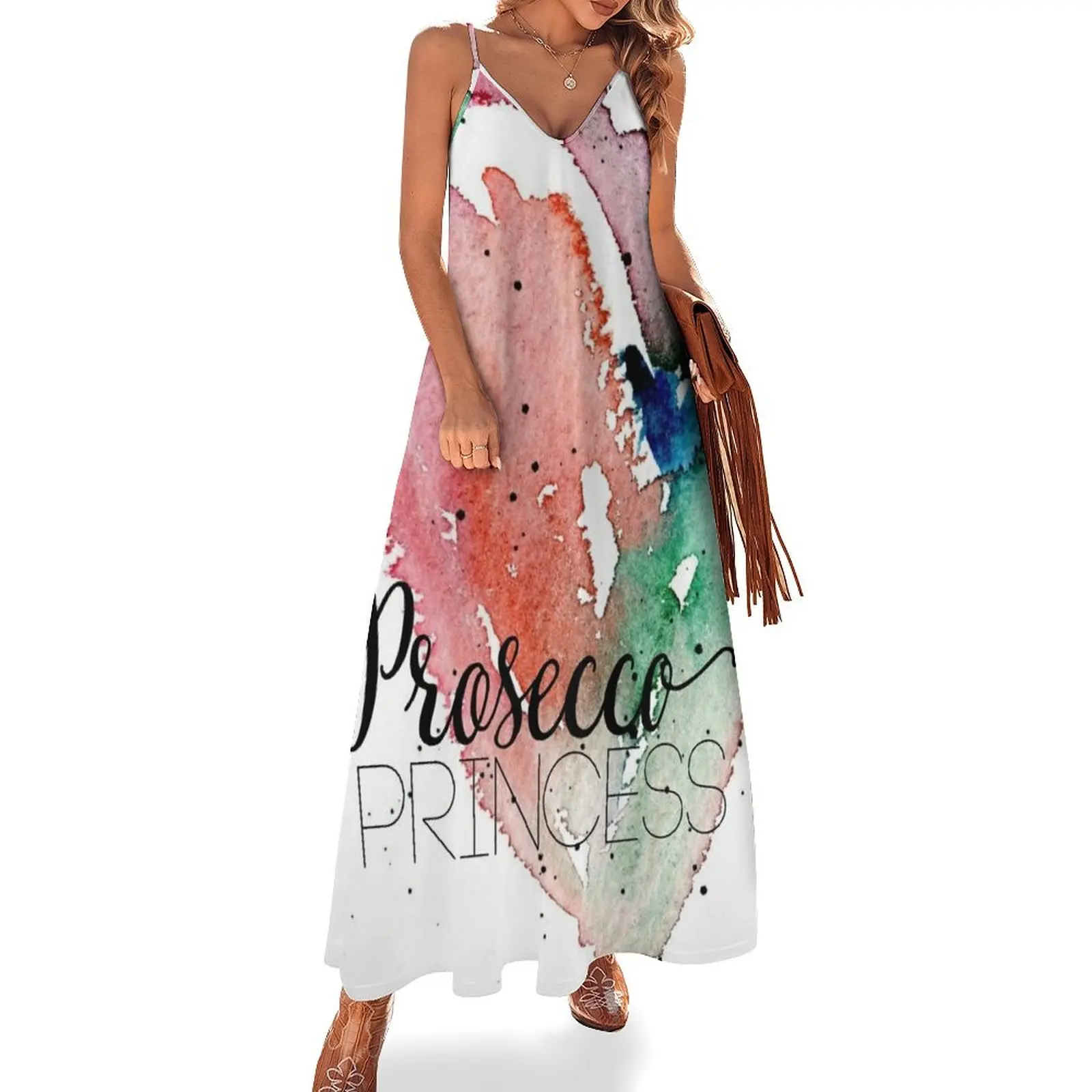 

Prosecco Lover Girly Watercolor Sleeveless Dress summer woman dress 2025 elegant women's dresses for wedding Woman clothes Dress