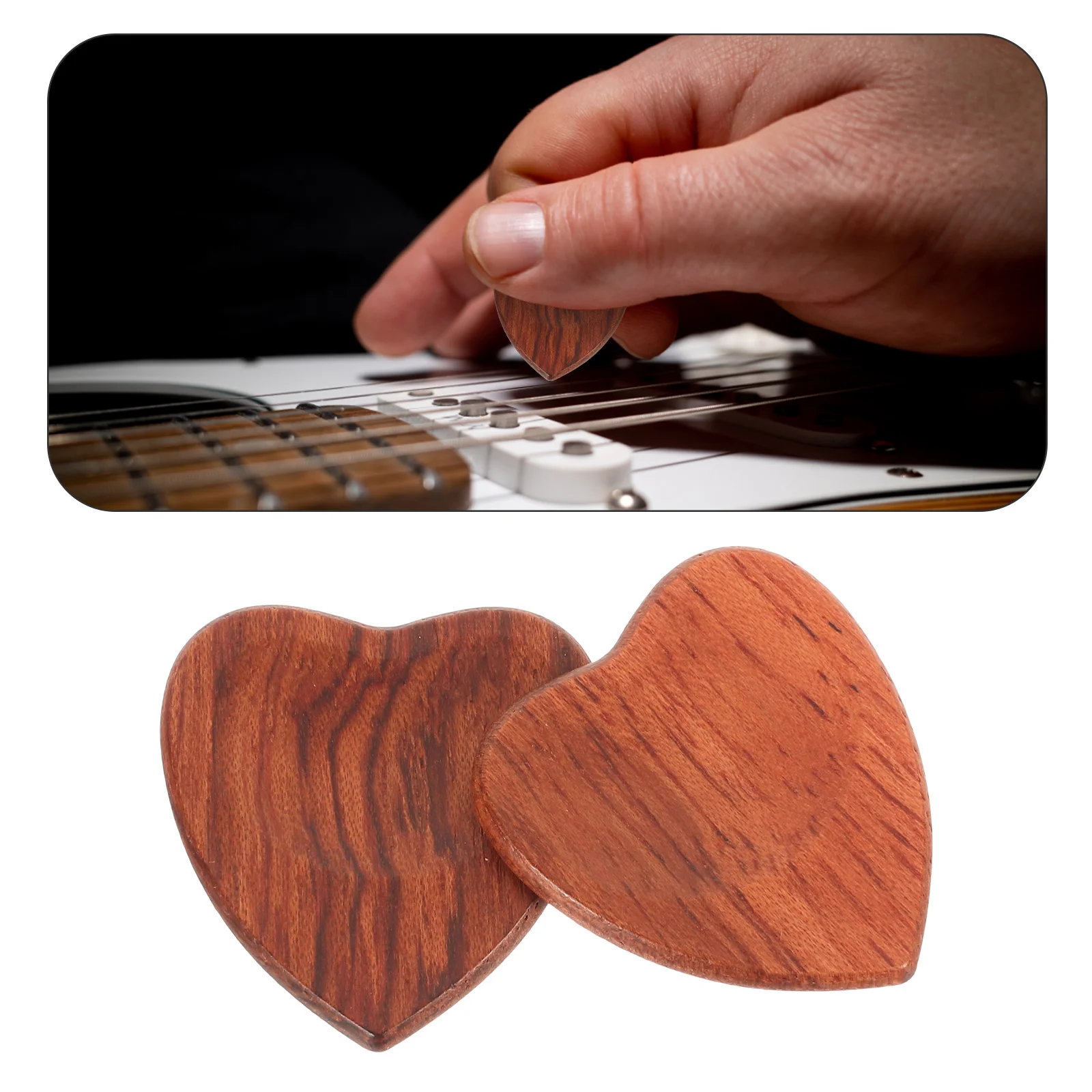 2 Pcs Heart Shaped Guitar Picks Ukelele Pics Bass Wood Plectrum Wooden Accessories Natural