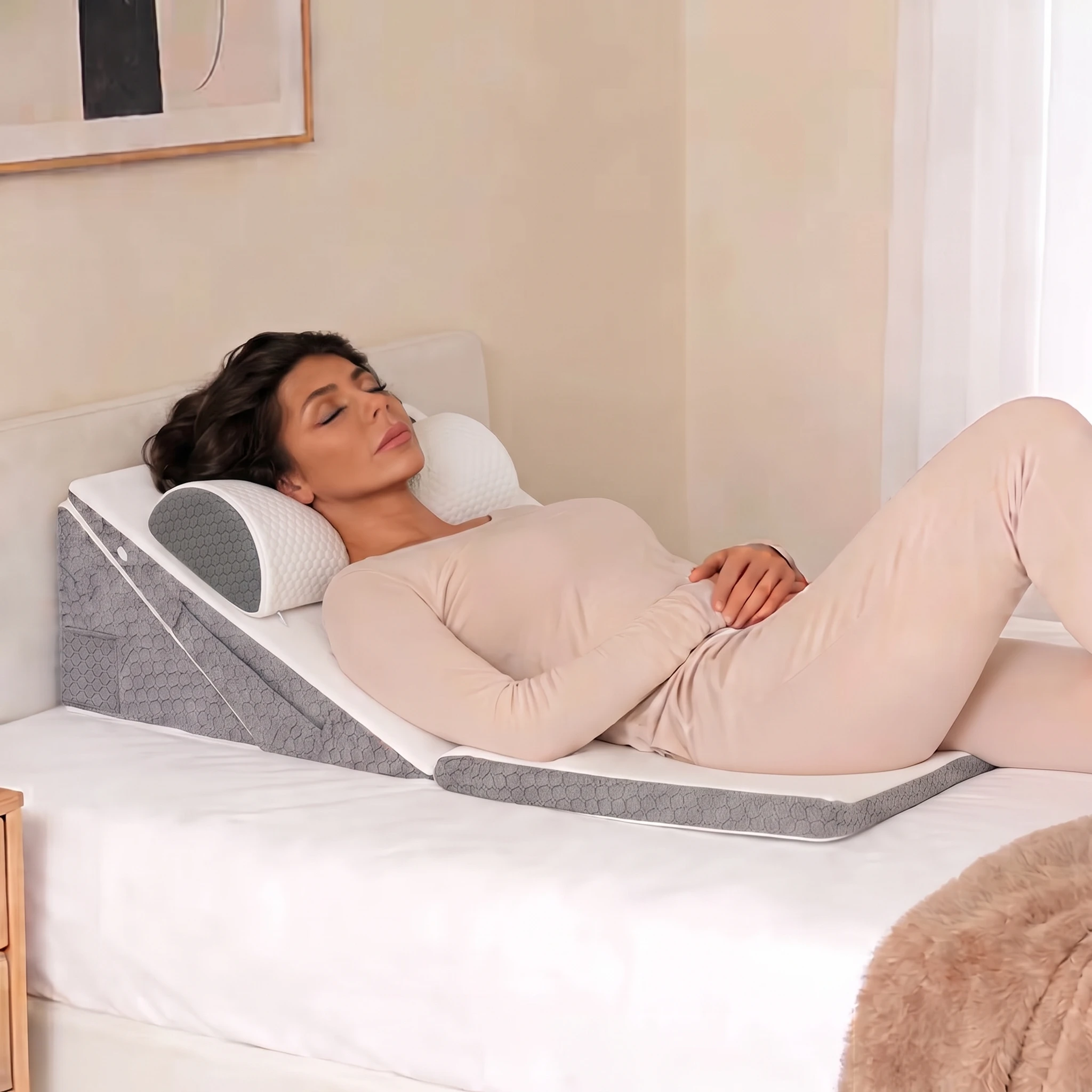 Verstellbares Keilkissen-Set mit Memory-Schaum-Kissen, Dreieckskissen für Säurereflux, Rückenschmerzen-Linderung & Schlafunterstützung