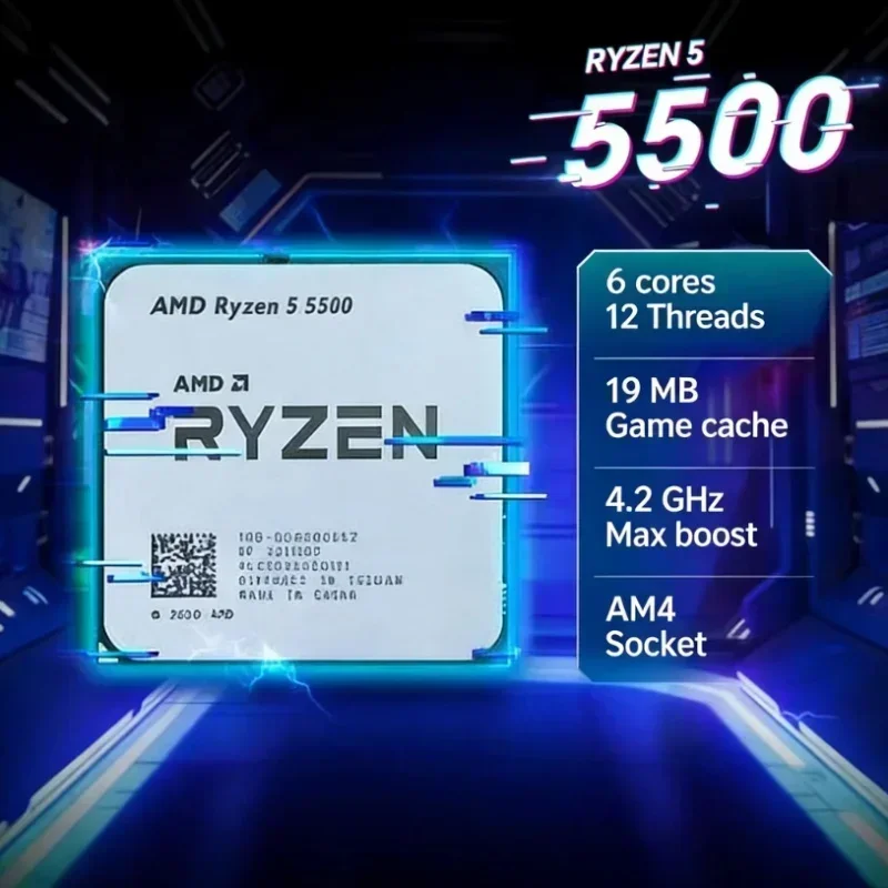 AMD R5 5500 Light Short Video Clip Editing CPU 6 Core 12 Thread 4.2GHz AM4 16MB L3 Cache 65W Creation Processor No Cooler view 4