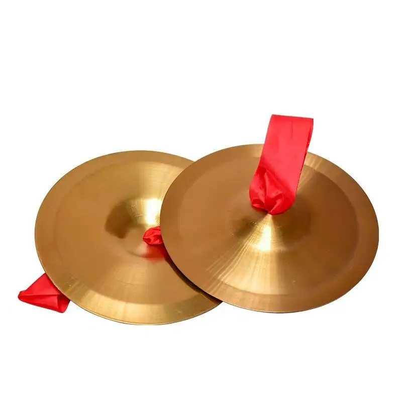 1 Pair Copper Cymbal Hand Percussion Instruments Traditional Chinese Gong with Finger Rope for Stage Party Musical Toys