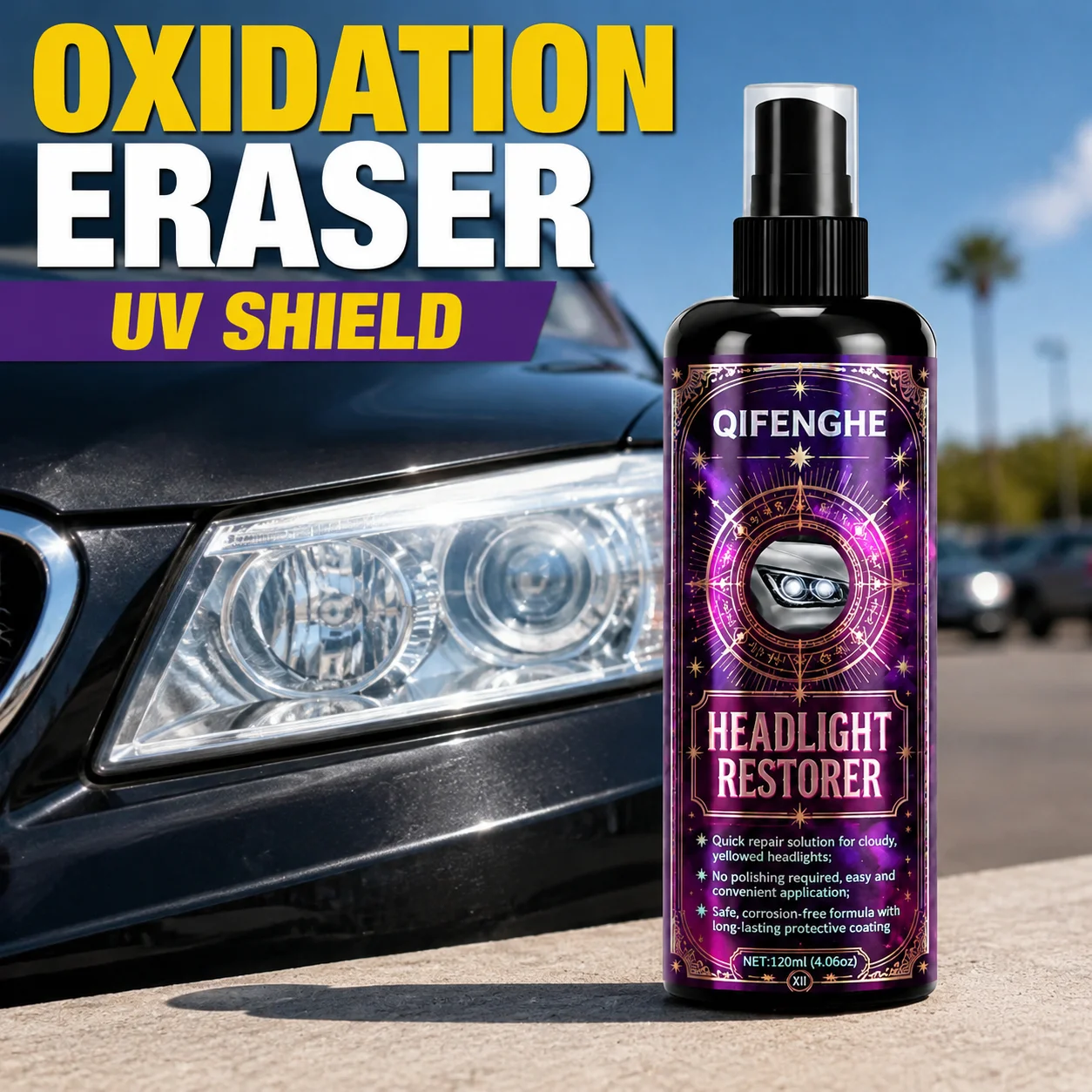 QIFENGHE Headlight Oxidation Remover Restore Clear Lens Anti Fog Anti Yellow UV Sealant No Sanding No Buffing For Auto Motorcycl