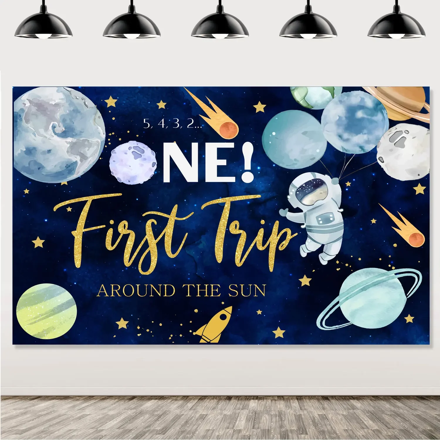 Outer Space 1st Birthday Party Decorations,First Trip Around The Sun Backdrop for Boys Girls Birthday Party