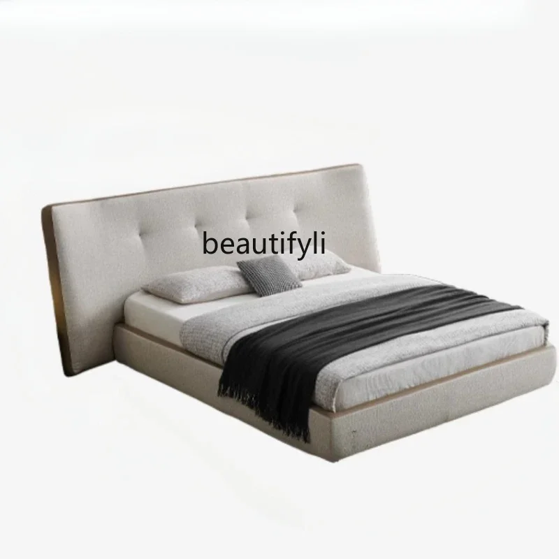 

Cotton Liner Fabric Bed Italian Minimalist Modern Large Apartment Master Bedroom Nordic Solid Wood Double Bed FurnitureAsmt09