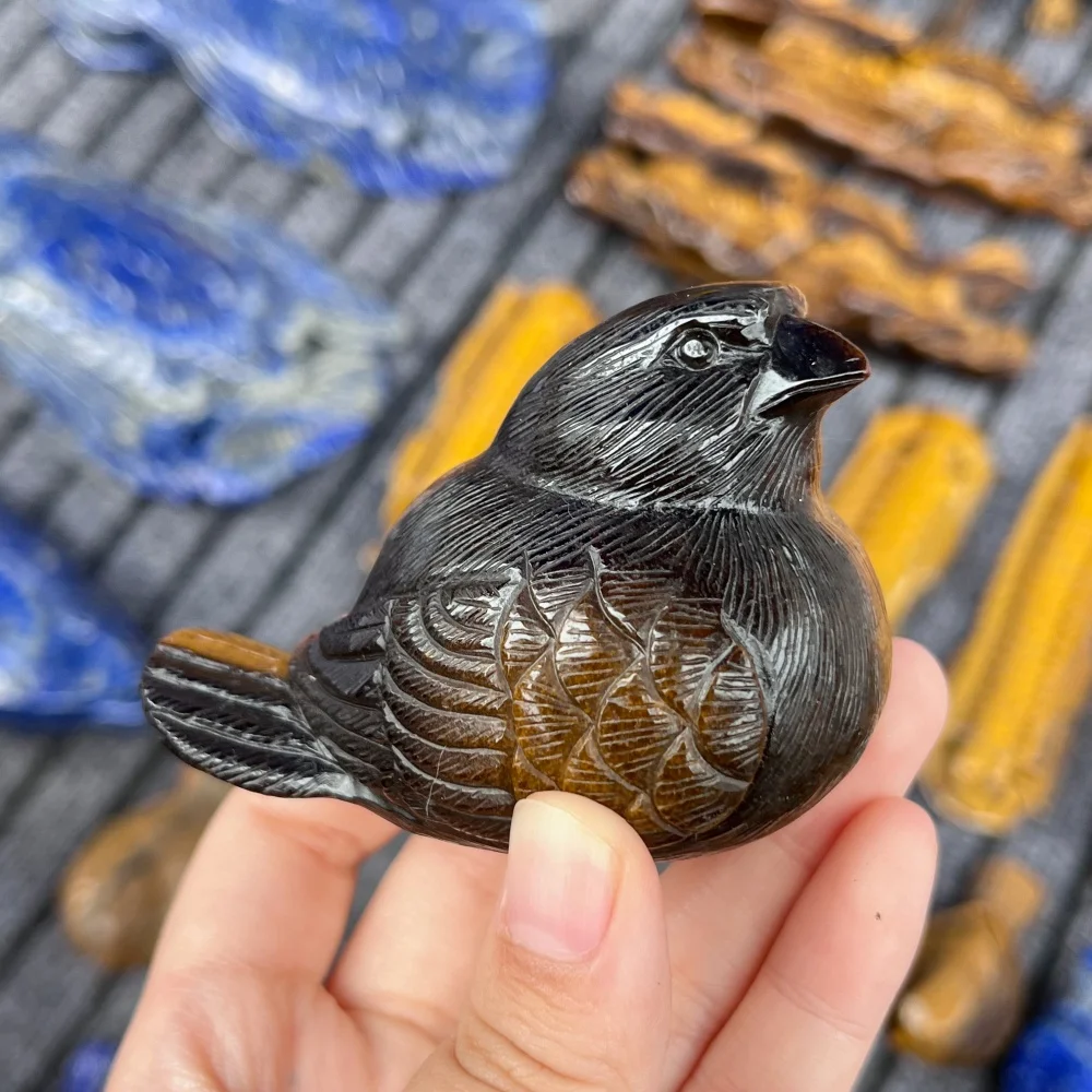 Natural Yellow Tiger Eye Stone Bird Carving Polished Reiki Healing Feng Shui Energy Room Decor Gift for Home Decor