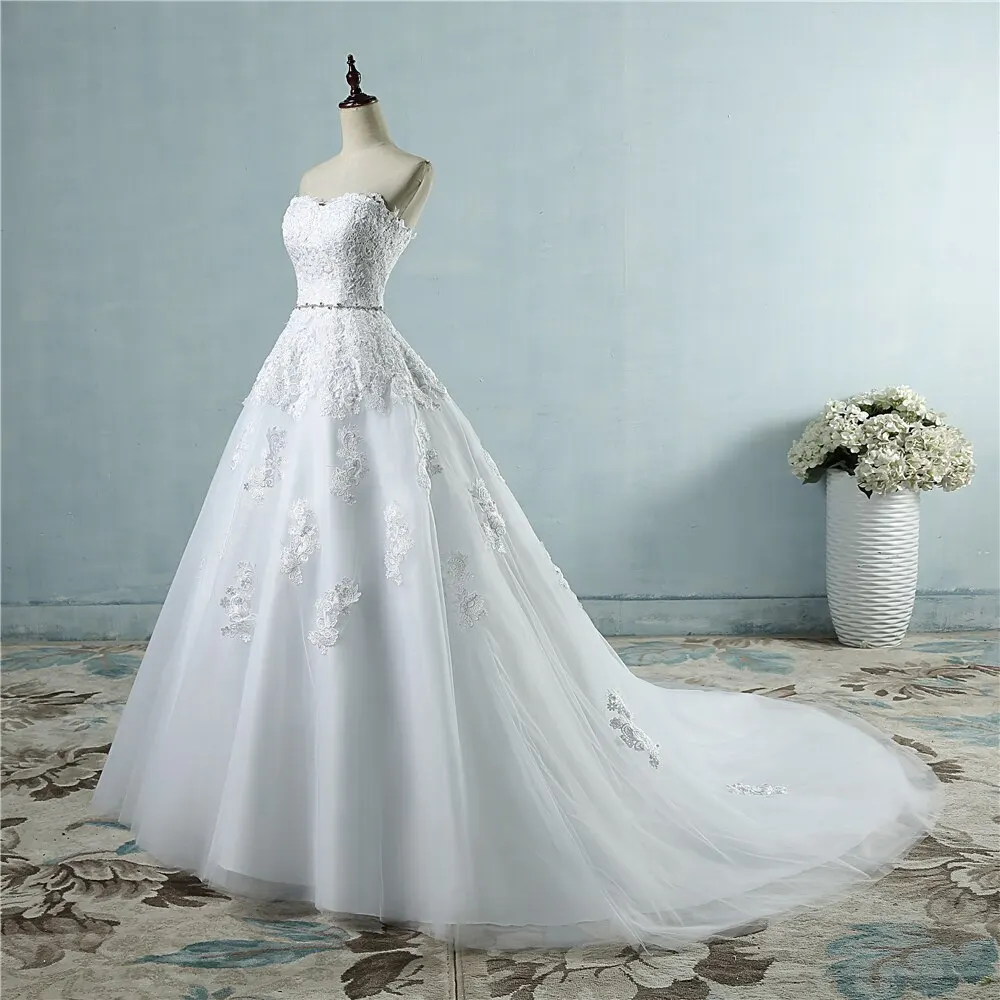 Lace Flower Sweetheart White Ivory Fashion Sexy 2021 Wedding Dresses For Brides Plus Size Maxi 2-26W C2810