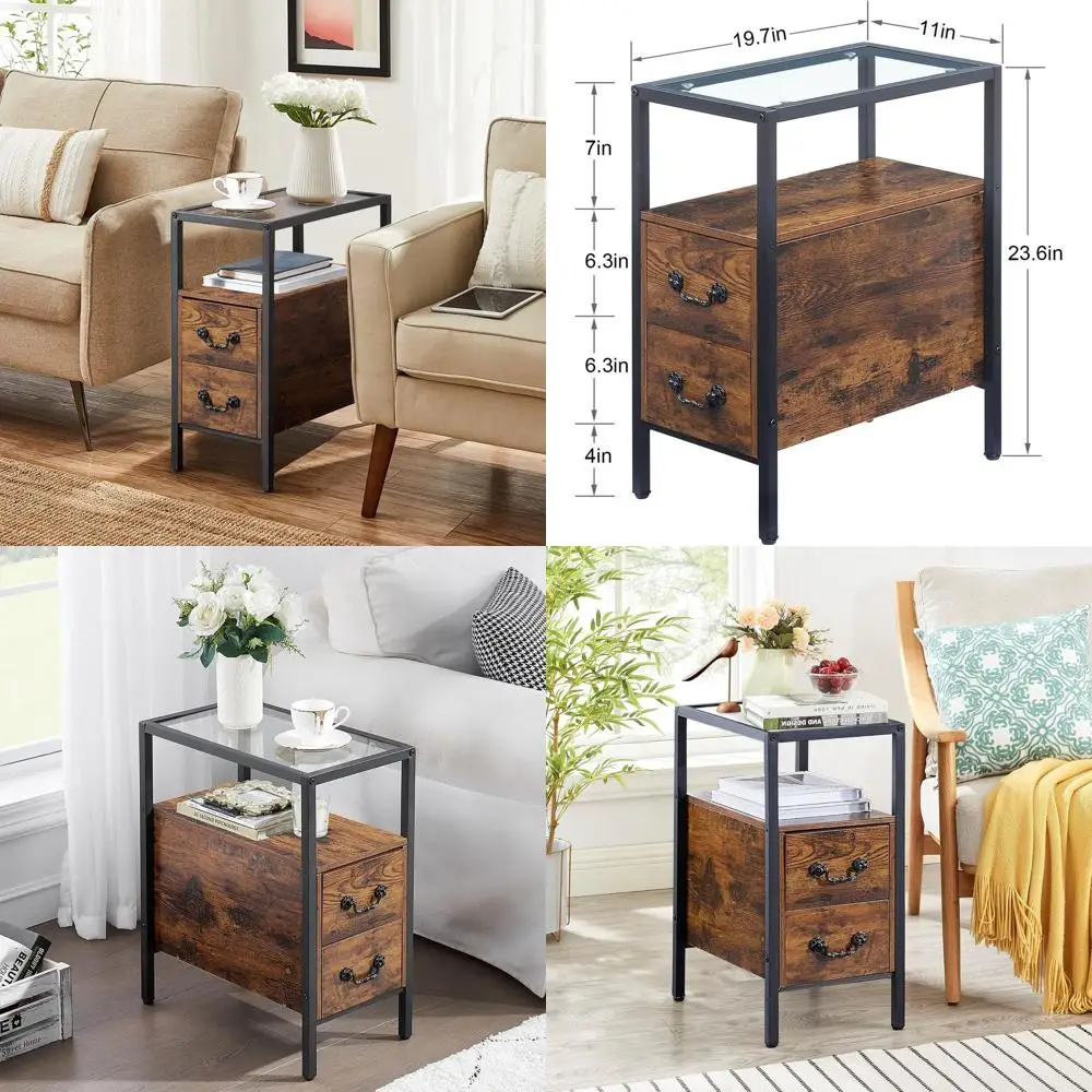 

Современная прикроватная тумбочка из закаленного стекла с ящиком и полкой для гостиной и спальни