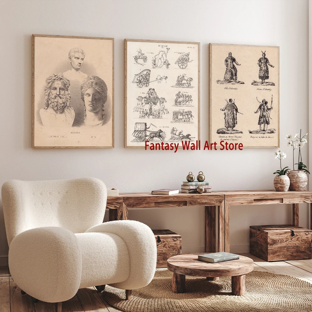 Classical Drawings Folk Antique Art Poster Traditional Siberian Costume PrintCandlestick Architectural Prints Vintage Decoration