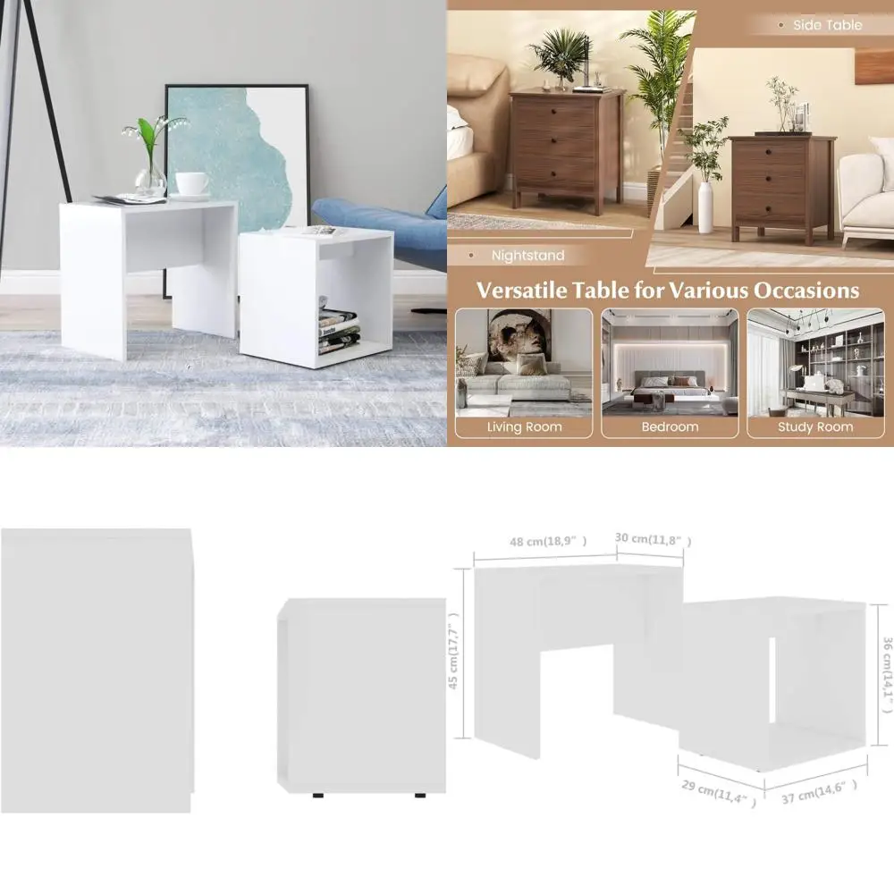 

Modern 2-Piece Nesting Coffee Table Set with Storage, White, Perfect for Living Room Decor