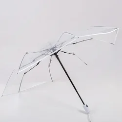 1Pc Automatic Transparent Folding Umbrella Easy Carry Windproof Rain Umbrella Women Fashion Durable Outdoor Anti Wind Rainproof