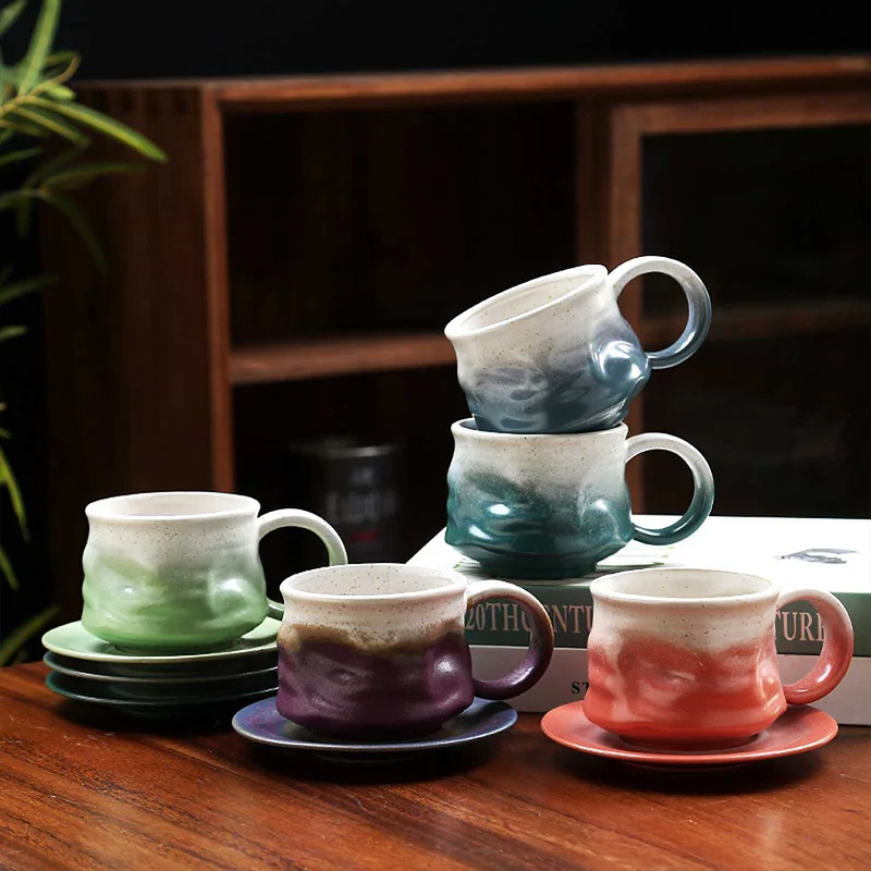 Creative Cup And Saucer Set Vintage Kiln Fired Mug Afternoon Tea Latte Coffee Cup For Home Use Ml Capacity