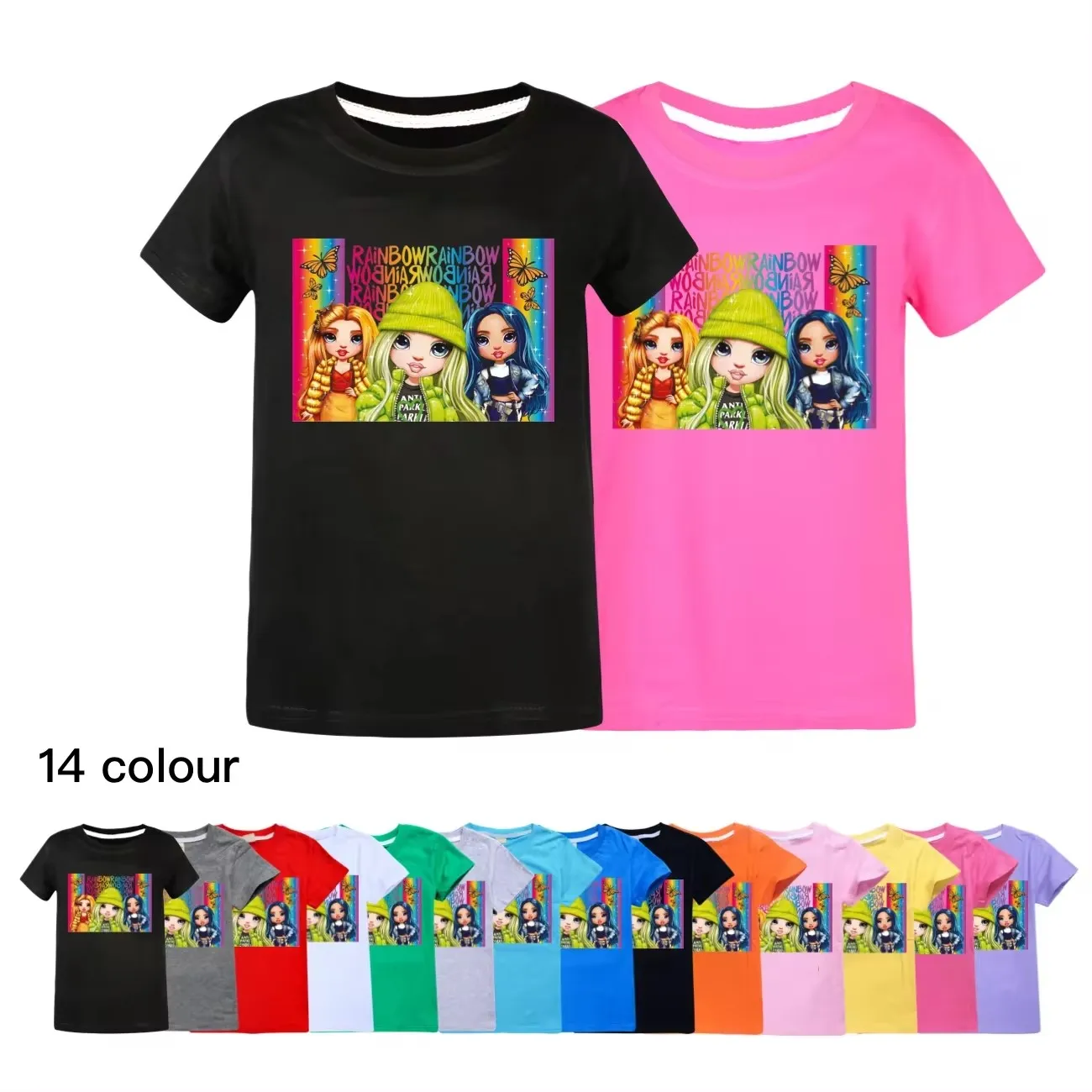 Fashion Rainbow High T-Shirt Kids 2024 Summer Clothes Junior Boy Short Sleeve Casual T Shirt Baby Girls Pure Cotton T-shirts