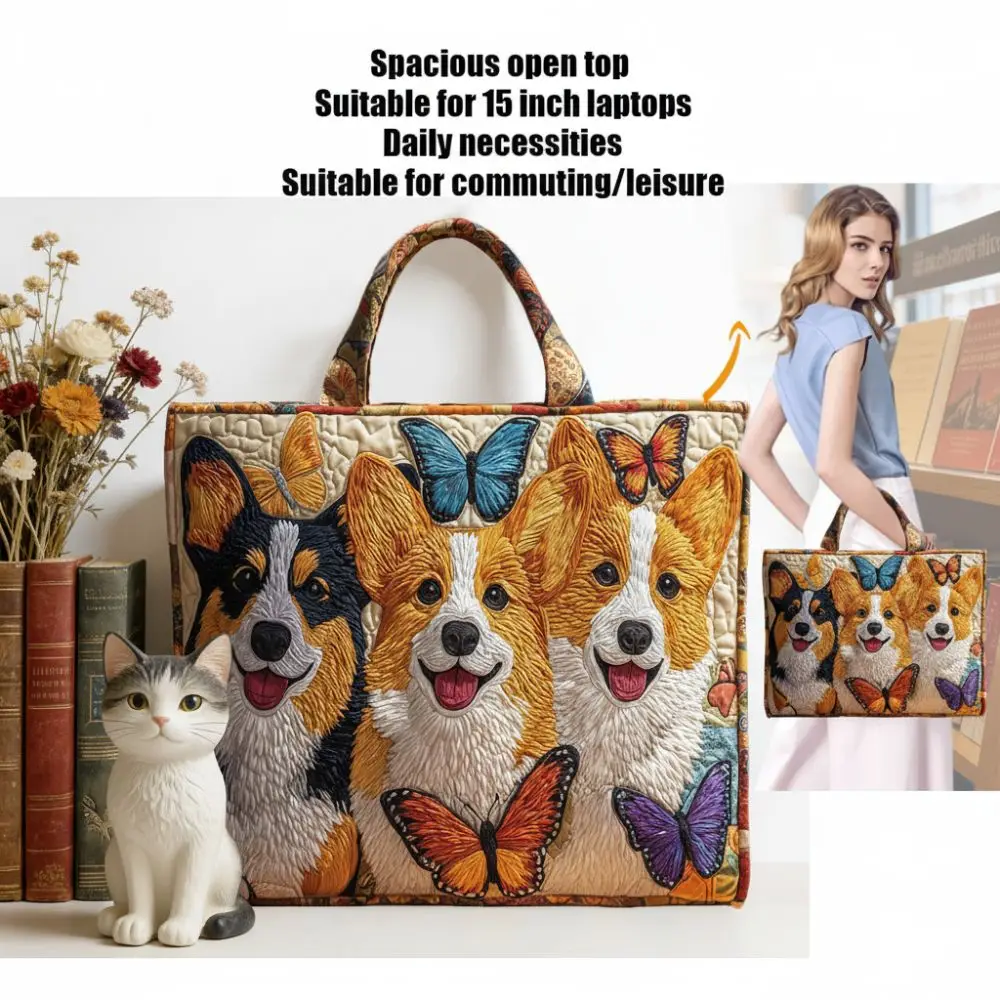 Vintage Damen Gesteppte Tragetasche 3D-Bedruckte Muster Baumwolle Reisetasche Leichte Große Kapazität Canvas Schultertasche – Detail 8