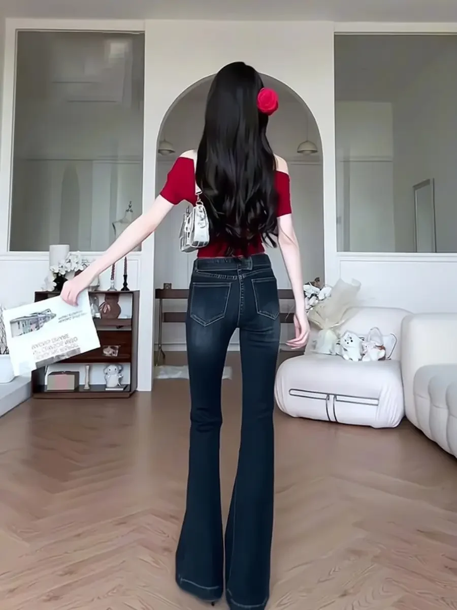 Damskie jeansy Flare Jeans Skinny Flared Trousers High Waist Shot with Pockets Bell Bottom Cowboy Pants for Woman Slim Fit Top Selling