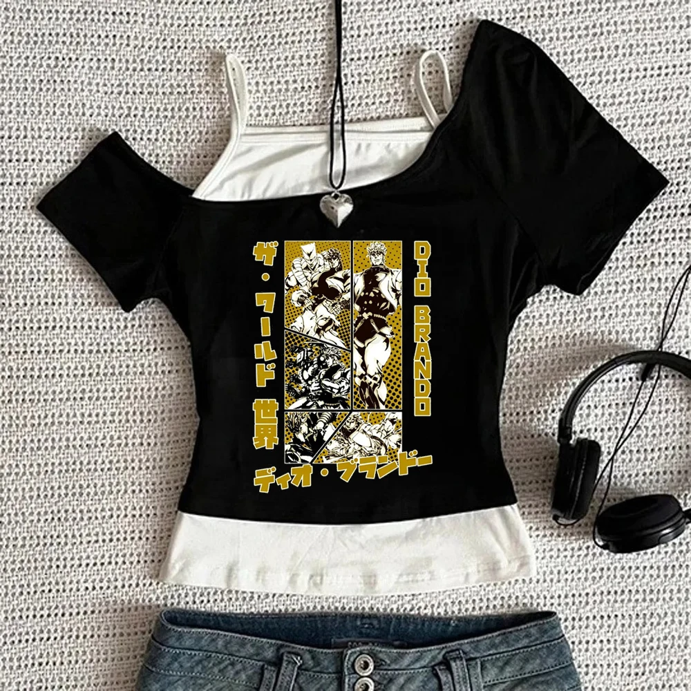 Jojo's Bizarre Adventure crop top girl grunge 2000s japan japanese t-shirt funny summer manga