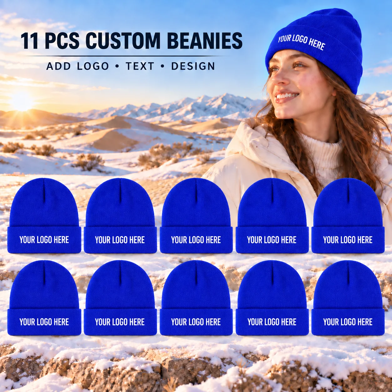 11pcs Custom Beanies Personalized Logo Text Knit Hats for Teams Outdoor Activities Company Events & Group Gifts