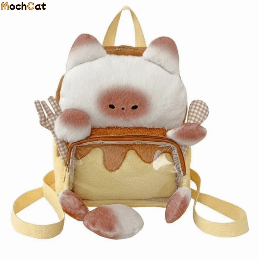 

Cute Kawaii Cat Plush Backpack Transparent Cute Bread Cat Itabag Soft Fluffy Student School Bag Casual Use