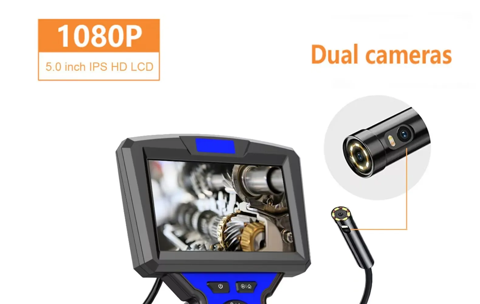 M50 عدسة مزدوجة HD 5 بوصة IPS LCD شاشة كبيرة كاميرا فحص المنظار الصناعي