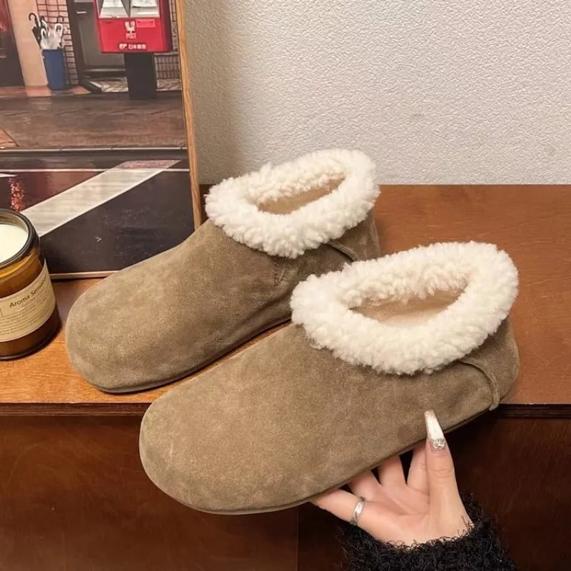 ผู้หญิงใหม่ฤดูหนาวรองเท้าสบายๆนุ่มแบนรองเท้าแตะลื่นLoafersแฟชั่นComfort Warm Plush Slipบนรองเท้าผ้าฝ้ายหญิง