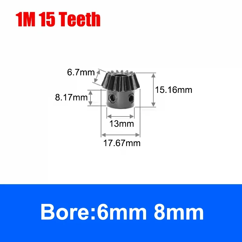1pcs 1:3 Bevel Gear 1/1.5/2Mod 15 Teeth-45 Teeth 45# Steel Inner Hole 6-16mm Gear 90 Degrees Meshing Angle Steel Gears