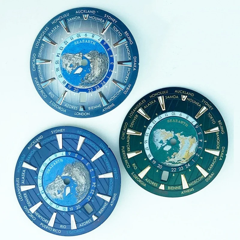 Hot New Exquisite 33.5mm Watch Dial Green Blue Dial Date Window Suitable For NH35/NH36 Movements Watch Modification Accessories