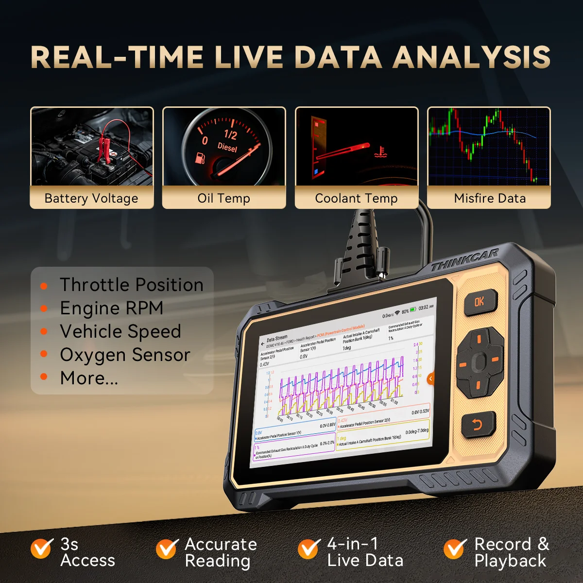 

Диагностический сканер THINKCAR THINKSCAN 662 OBD2 с поддержкой CAN FD, двунаправленным управлением, диагностикой 4 систем, 12 функциями сброса и пожизненным бесплатным обновлением.