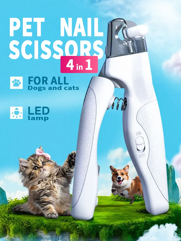 

LED Pet Nail Clippers Professional Cats Claw Blood Line Scissors Dog Nail Trimmer Grooming Cutter for Animals Pet Supply