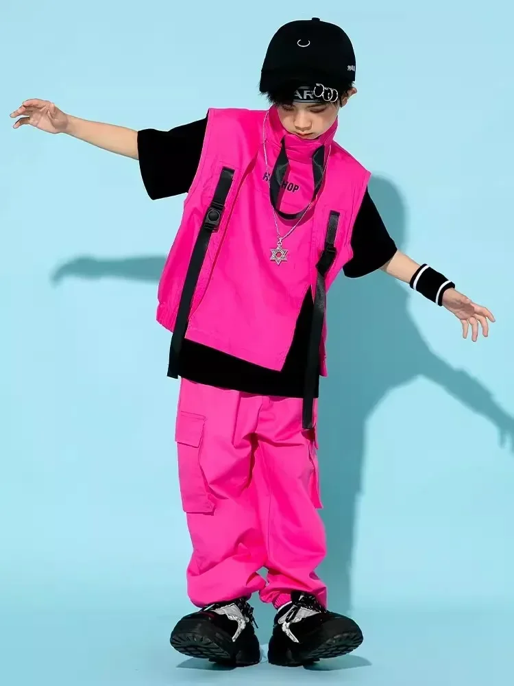 Rosa Weste Hosen Kinder Hip Hop Kostüm Jungen Mädchen Jazz Tanz Mode Kleidung Street Dance Drum Stage Performance tragen bl10929