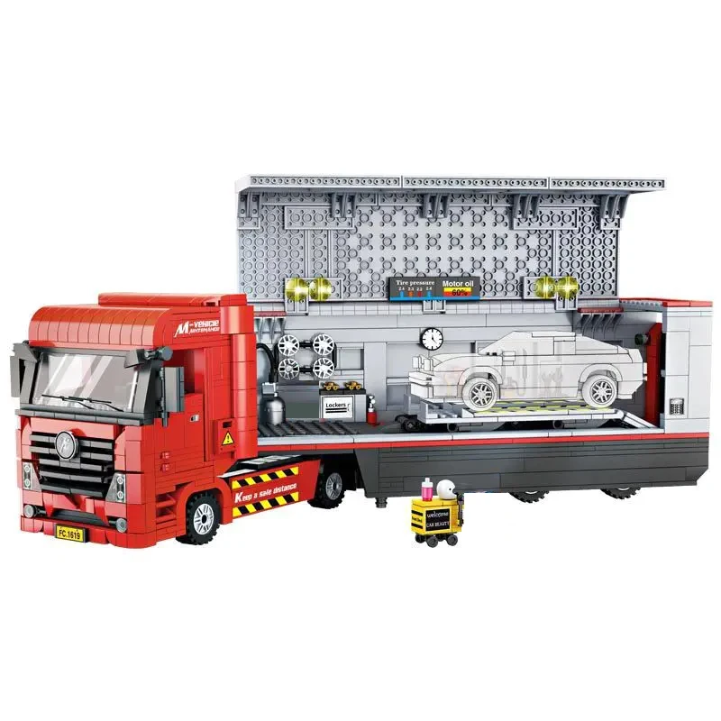 Technical City Mobile Vehicle Maintenance Station Building Blocks Auto Repair Set Repair Tools Assemble Brick Model Toy Kid Gift