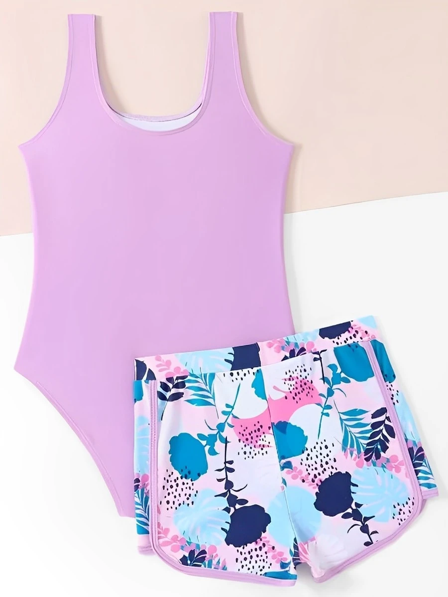 2026 Girls Swimsuit One Pieces With Shorts Kids Swimwear Female Children\'s Bathers Bathing Swimming Swim Suit Summer Beachwear