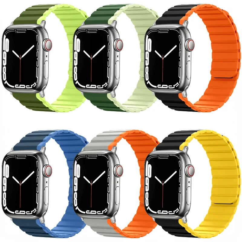 Silicone Strap for Apple Watch 10 42mm 46mm 9 8 7 45mm 41mm 6 5 4 3 SE 44mm 42mm 40mm magnetic Wristband for iWatch Ultra/2 49mm