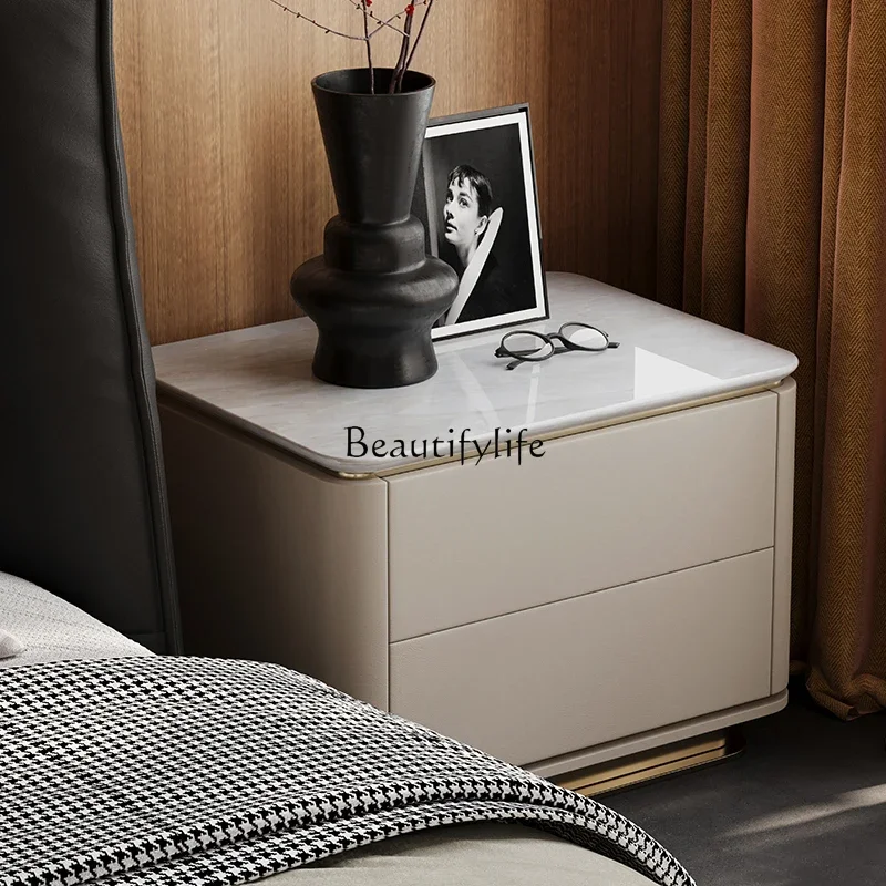 

Light Luxury Natural Marble Bedside Table Italian Style Bedside CabinetLX
