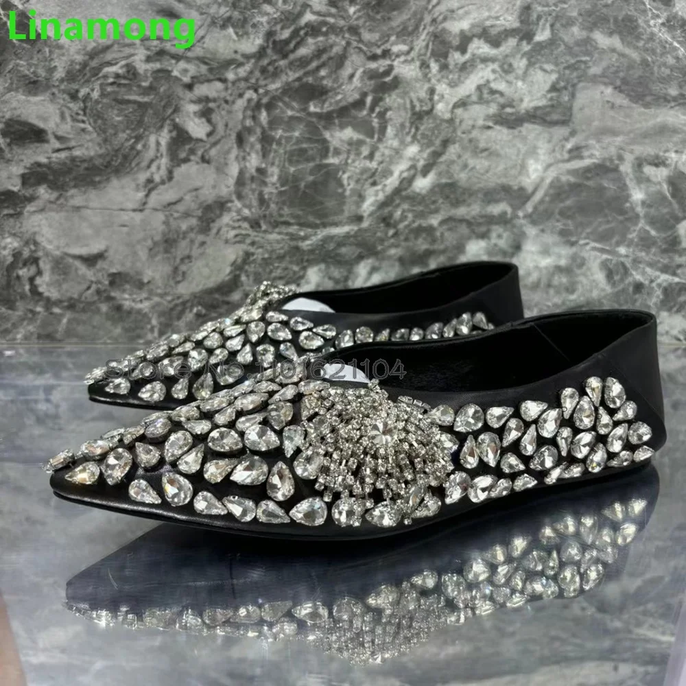 Pointed Toe Crystal Flat With Shoes For Female Women 2024 Spring New Slip-on Black Luxury Design Pumps Shallow Runway Shoes